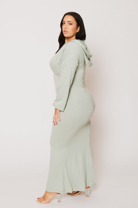 Plus Size Cool Comfort Hoodie Dress - Sage