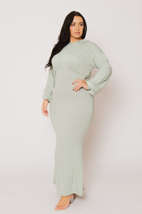 Plus Size Cool Comfort Hoodie Dress - Sage