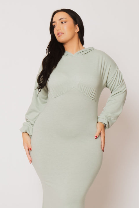 Plus Size Cool Comfort Hoodie Dress - Sage