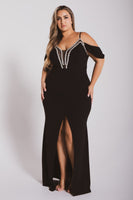 Plus Size Corinne Rhinestone Dress Dress- Black