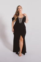 Plus Size Corinne Rhinestone Dress Dress- Black