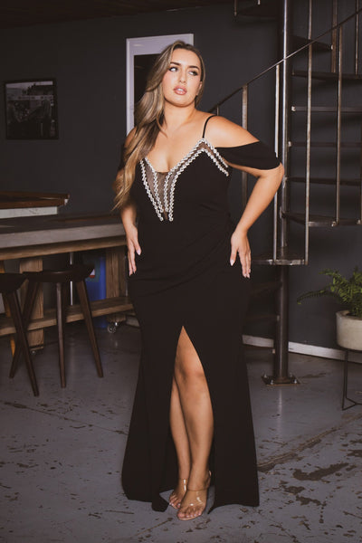 Plus Size Corinne Rhinestone Dress Dress- Black