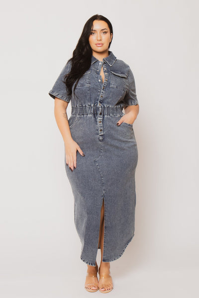 Plus Size  Denim Charm Dress - Dark Wash