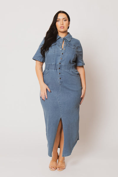Plus Size  Denim Charm Dress - Light Wash