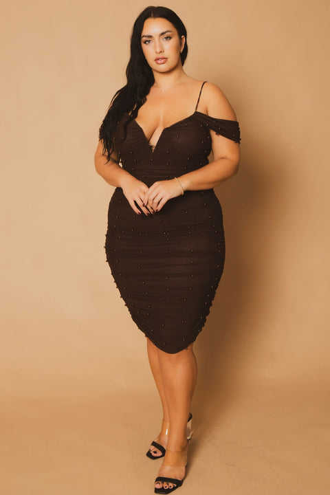 Plus Size Divine Pearl Dress - Brown