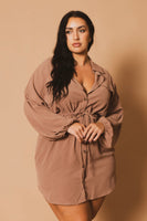 Plus Size Donnie Drawstring  Shirt Dress - Mocha