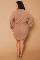 Plus Size Donnie Drawstring  Shirt Dress - Mocha