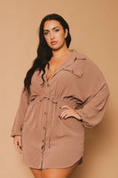 Plus Size Donnie Drawstring  Shirt Dress - Mocha