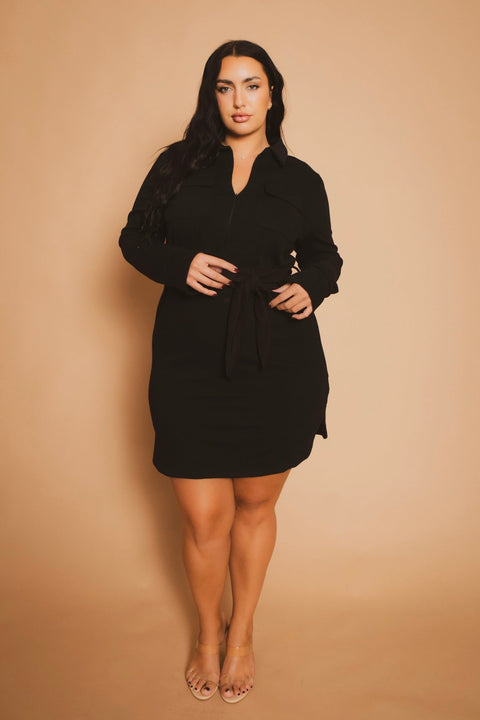 Plus Size Effortless Belted Dress - Black