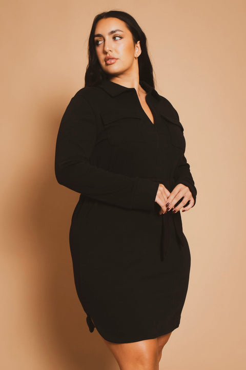 Plus Size Effortless Belted Dress - Black
