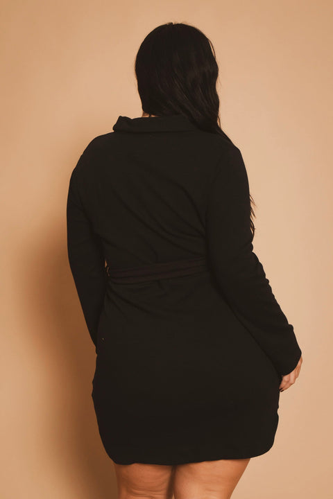 Plus Size Effortless Belted Dress - Black