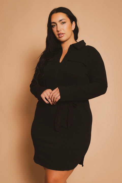 Plus Size Effortless Belted Dress - Black