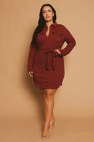 Plus Size Effortless Belted Dress - Burgundy