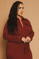 Plus Size Effortless Belted Dress - Burgundy