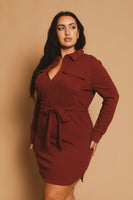 Plus Size Effortless Belted Dress - Burgundy