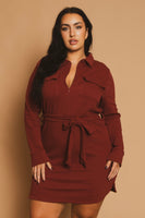 Plus Size Effortless Belted Dress - Burgundy