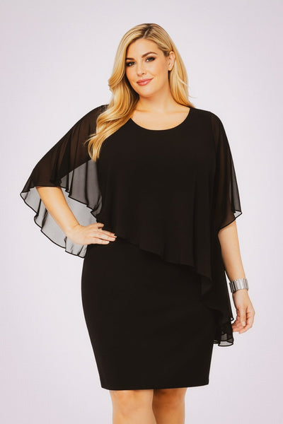 Plus Size Elena Draped Midi Dress - Black