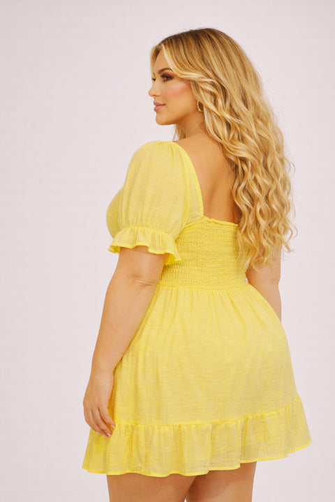 Plus Size Elena Ruffle Dress - Yellow