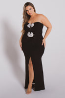 Plus Size Evangeline Bow Front  Dress- Black