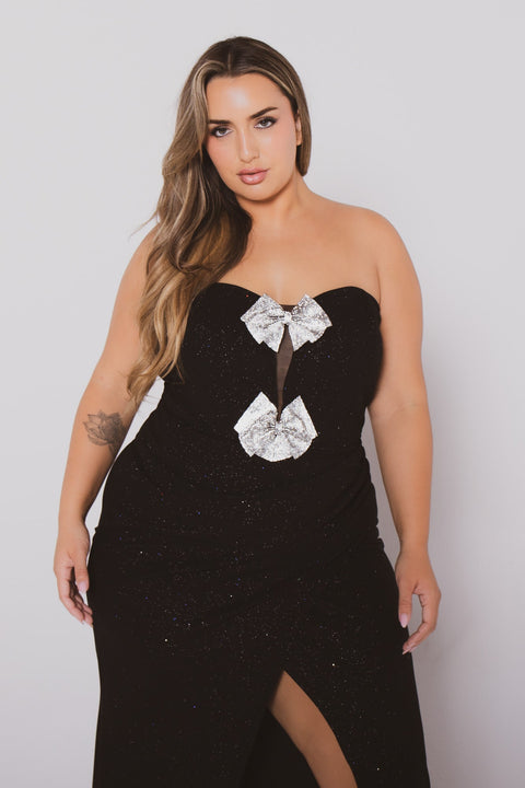Plus Size Evangeline Bow Front  Dress- Black