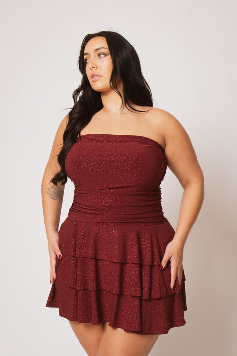 Plus Size Glimmer Nights Dress - Burgundy