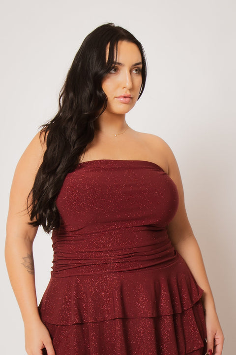 Plus Size Glimmer Nights Dress - Burgundy