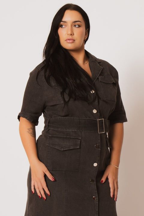 Plus Size  Juliana  Denim  Dress - Charcoal