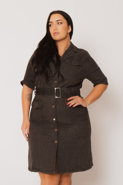 Plus Size  Juliana  Denim  Dress - Charcoal