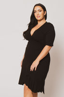 Plus Size Juliet Ruffle Wrap Midi Dress  - Black