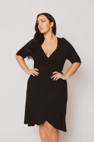 Plus Size Juliet Ruffle Wrap Midi Dress  - Black