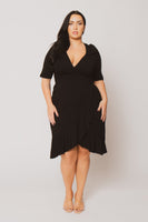 Plus Size Juliet Ruffle Wrap Midi Dress  - Black