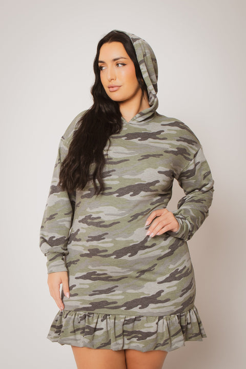 Plus Size Kacey Hoodie Mini Dress - Green