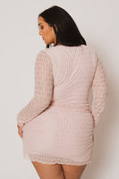 Plus Size Lila Mesh Ruched Mini Dress - Blush
