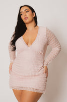 Plus Size Lila Mesh Ruched Mini Dress - Blush