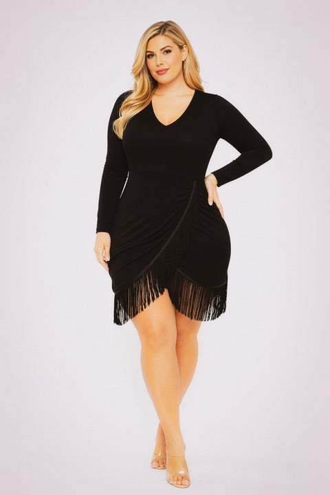 Plus Size Lindecita Fringe Dress - Black