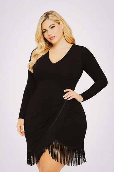Plus Size Lindecita Fringe Dress - Black