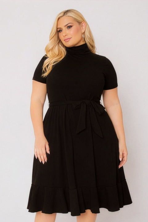 Plus Size Maren Turtleneck Ruffle Dress  - Black