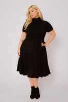 Plus Size Maren Turtleneck Ruffle Dress  - Black