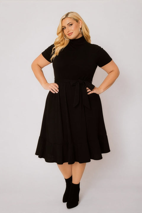Plus Size Maren Turtleneck Ruffle Dress  - Black