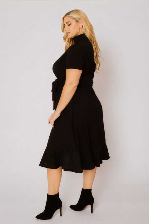 Plus Size Maren Turtleneck Ruffle Dress  - Black
