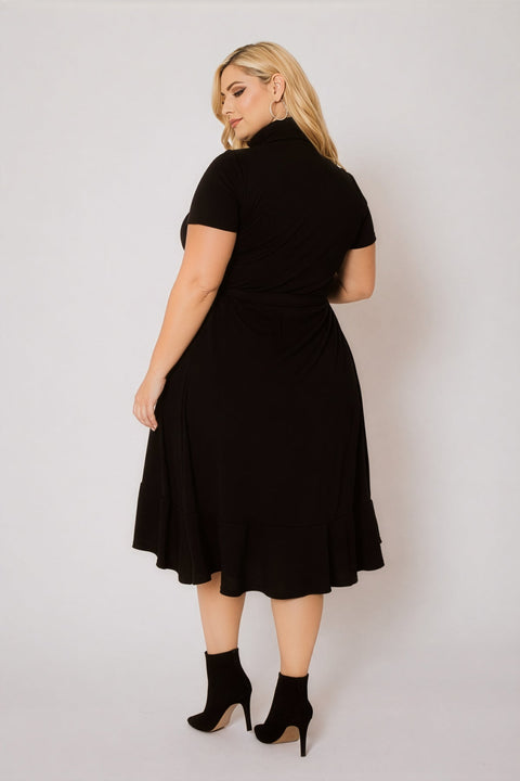 Plus Size Maren Turtleneck Ruffle Dress  - Black