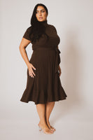 Plus Size Maren Turtleneck Ruffle Dress  - Brown