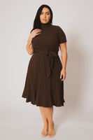 Plus Size Maren Turtleneck Ruffle Dress  - Brown