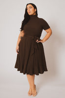 Plus Size Maren Turtleneck Ruffle Dress  - Brown