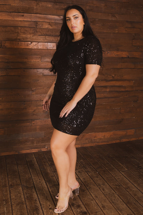 Plus Size Midnight Sparkle Dress - Black