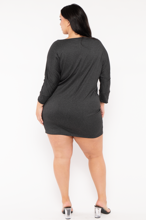 Plus Size Noir Cowl Neck  Dress - Charcoal