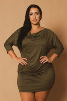 Plus Size Noir Cowl Neck  Dress - Olive