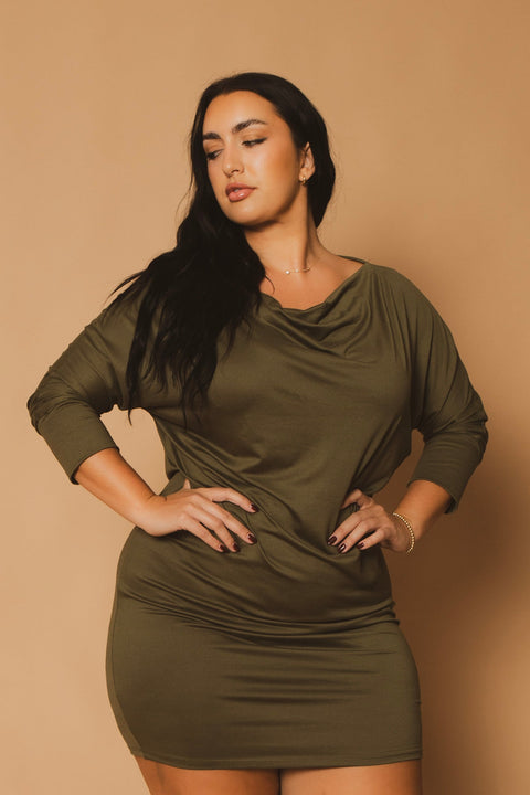 Plus Size Noir Cowl Neck  Dress - Olive