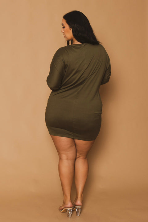 Plus Size Noir Cowl Neck  Dress - Olive