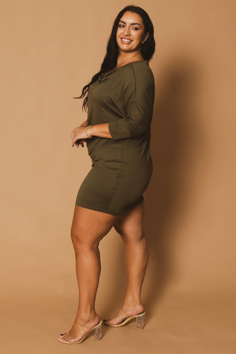 Plus Size Noir Cowl Neck  Dress - Olive